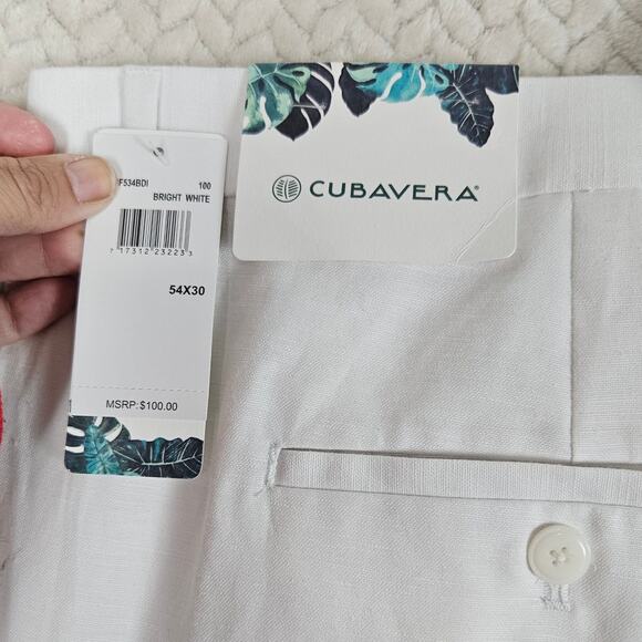 Cubavera Linen Blend Pants Men's 54x30 White NWT Big & Tall Flat Front Resort - Picture 3 of 9